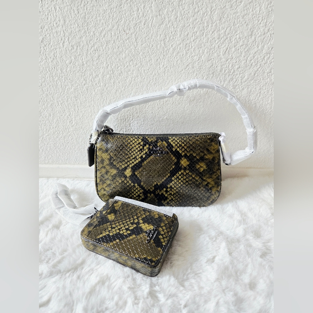 Coach Olive and Black Snake Print Bag and Wallet Set - Picture 9 of 9